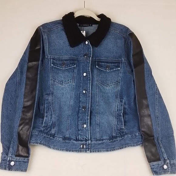Soncy Jackets & Blazers - Soncy Teddy Bear Collar Cropped Denim Jacket Size 2 (18-20) in Medium Wash